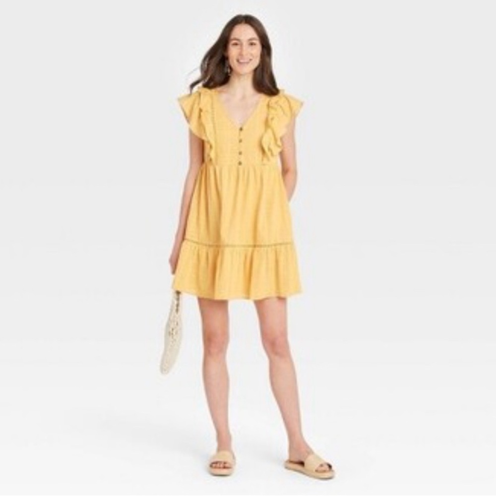 ⭐️Knox Rose Mustard Yellow Flutter Sleeves Mini Dress size XXL